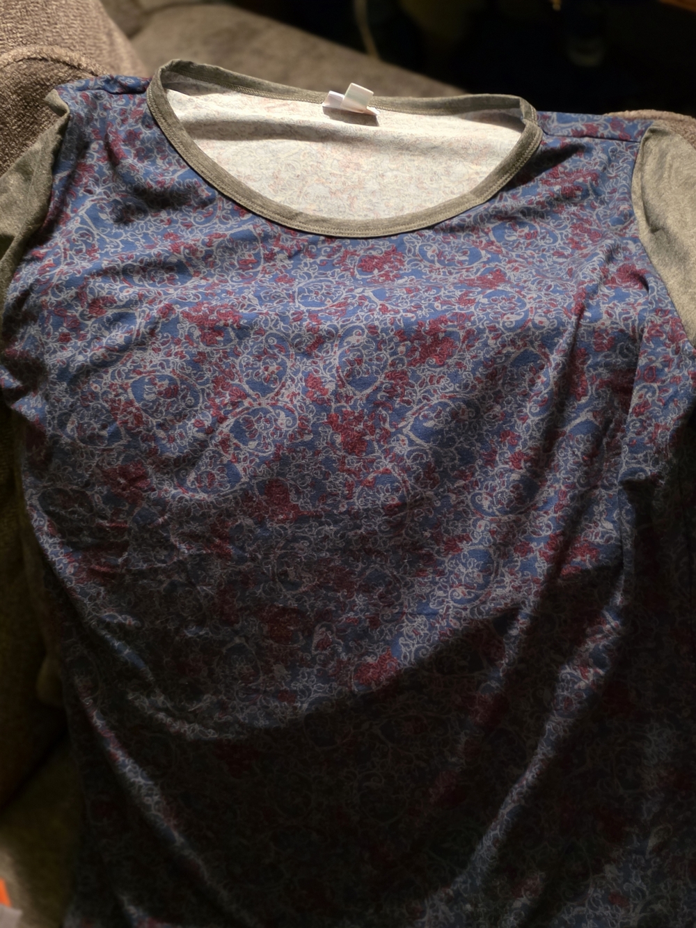 LuLaRoe Blue and Maroon Floral Maxi Dress with Gray Trim